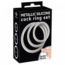 Набор из 3 эрекционных колец под металл Metallic Silicone Cock Ring Set