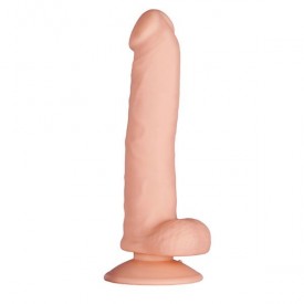 Телесный фаллоимитатор с мошонкой PURRFECT SILICONE DELUXE DONG 8INCH - 20 см.